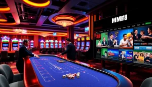 Engaging MM88 players at a vibrant casino table, highlighting thrilling gambling experiences.