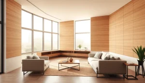 Enhance sound quality with elegant acoustic wood panels in a modern interior setting.