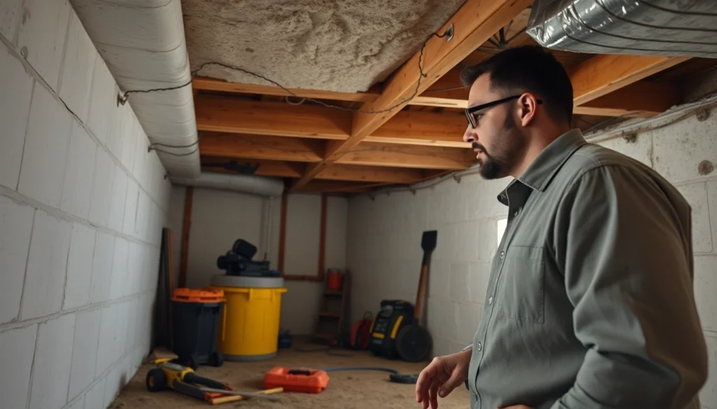 Crawl Space Restoration showcasing a technician in a well-lit and organized area with clean structural elements.