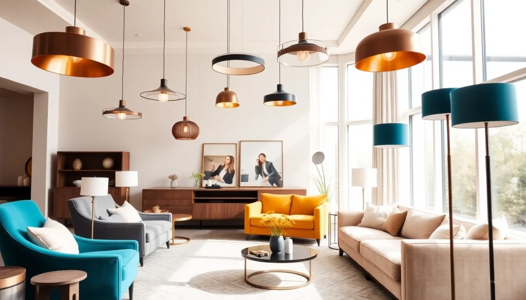 Shop ModernLighting collection in a beautifully styled contemporary living room with vibrant accents.