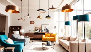 Shop ModernLighting collection in a beautifully styled contemporary living room with vibrant accents.