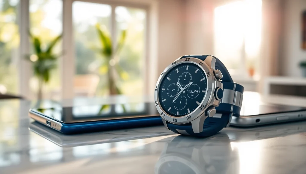 Showcasing the Explorer Plus GPS Smart Watch highlighting its features and fitness metrics.