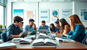 Cisco exam assistance for professionals studying in a modern classroom with advanced technology.