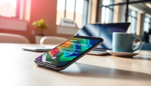 Android aktualizacja notifications displayed on a smartphone in an office