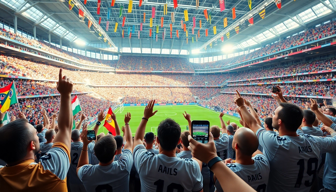 Menontong bolakami world cup dengan penuh semangat di stadion yang ramai.